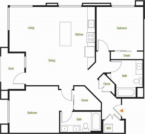 Floor plan for 2 beds, 2 baths, 1140 sqft